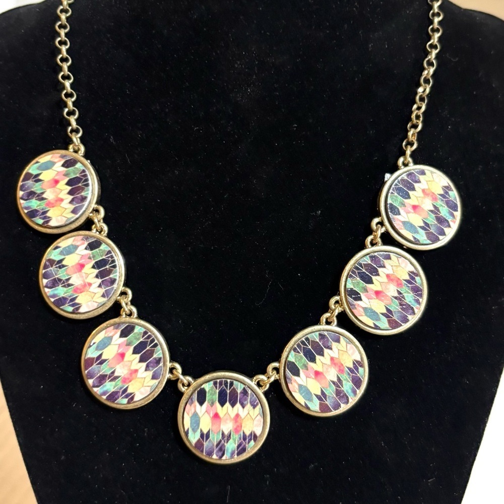 Multi-Color printed, wood Geometric Round Pendant Necklace - Women Jewelry